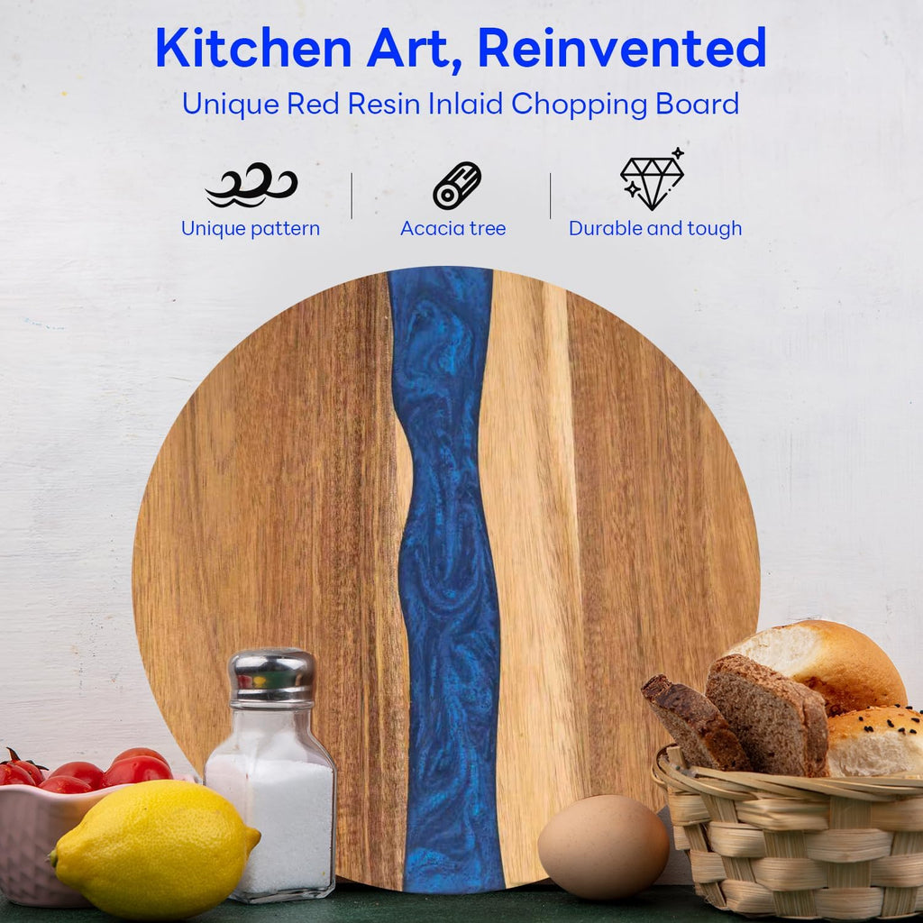 Resin Charcuterie Board and Blue Acacia Wood Cutting Boards Are Suitable for Use in Kitchens, Living Rooms, and Dining Rooms as Cutting Boards (Blue)