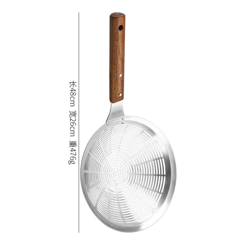 Super Large 304 Stainless Steel Colander Kitchen Oil Drainer Flying Basket Filter Tood Wood Handle Kitchenware Noodle Spoons