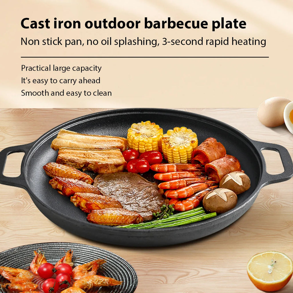 Cast Iron Frying Pan Non-Stick Pan Pizza Egg Pancake Pot Vegetable Steak Skillet Home Kitchen Flat Pan Omelette Outdoor Cookware