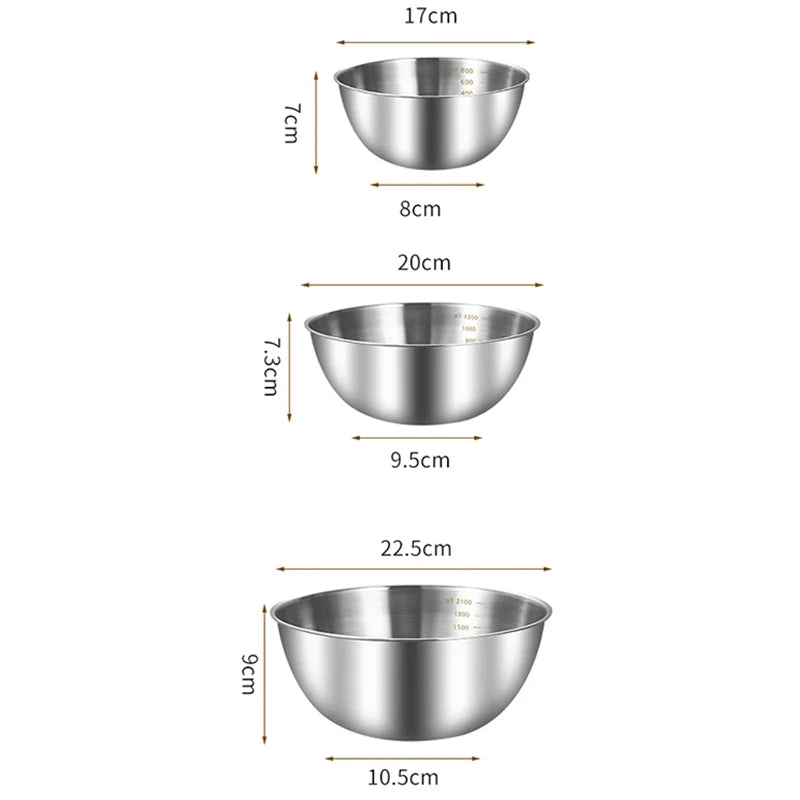 3PCS Stainless Steel Mixing Bowl Set - Kitchen Essentials with Measurement Marks Durable Kitchen Baking Cooking Salad Bowls Set
