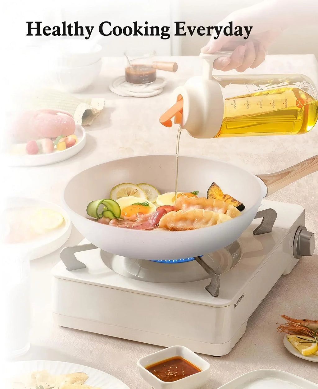 12 Pcs Pots and Pans Set, Granite Nonstick Cookware Sets, Kitchen Cooking Set with Detachable Handle, White