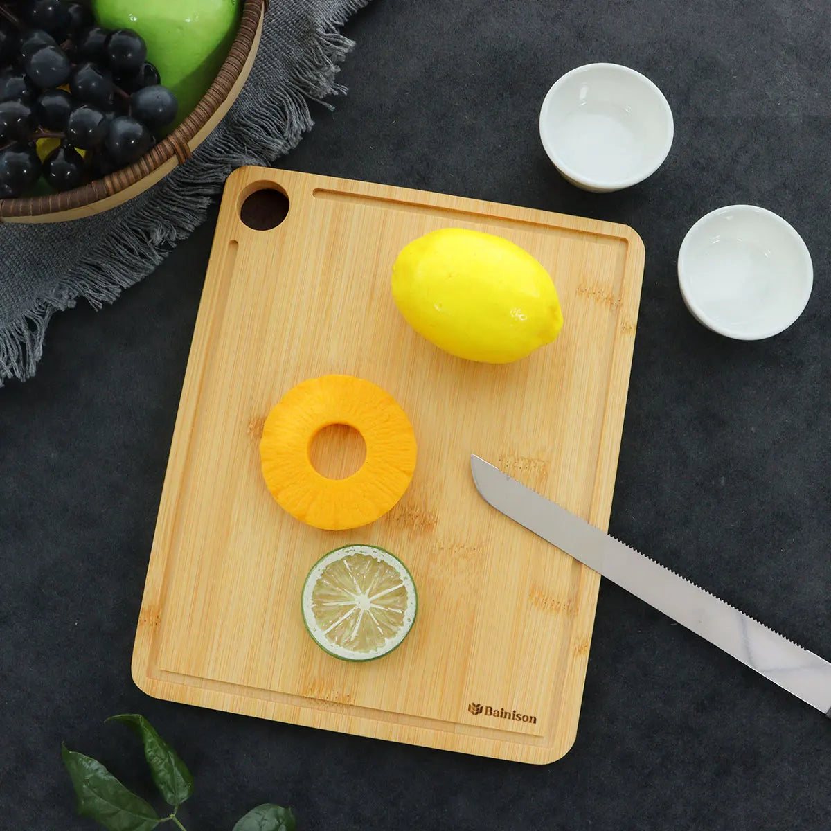 Bainison Bamboo Cutting Board-Camp Kitchen Essentials with Non-Slip Feet,Waterproof Outdoor Chopping Mat for RV Camping & Homev