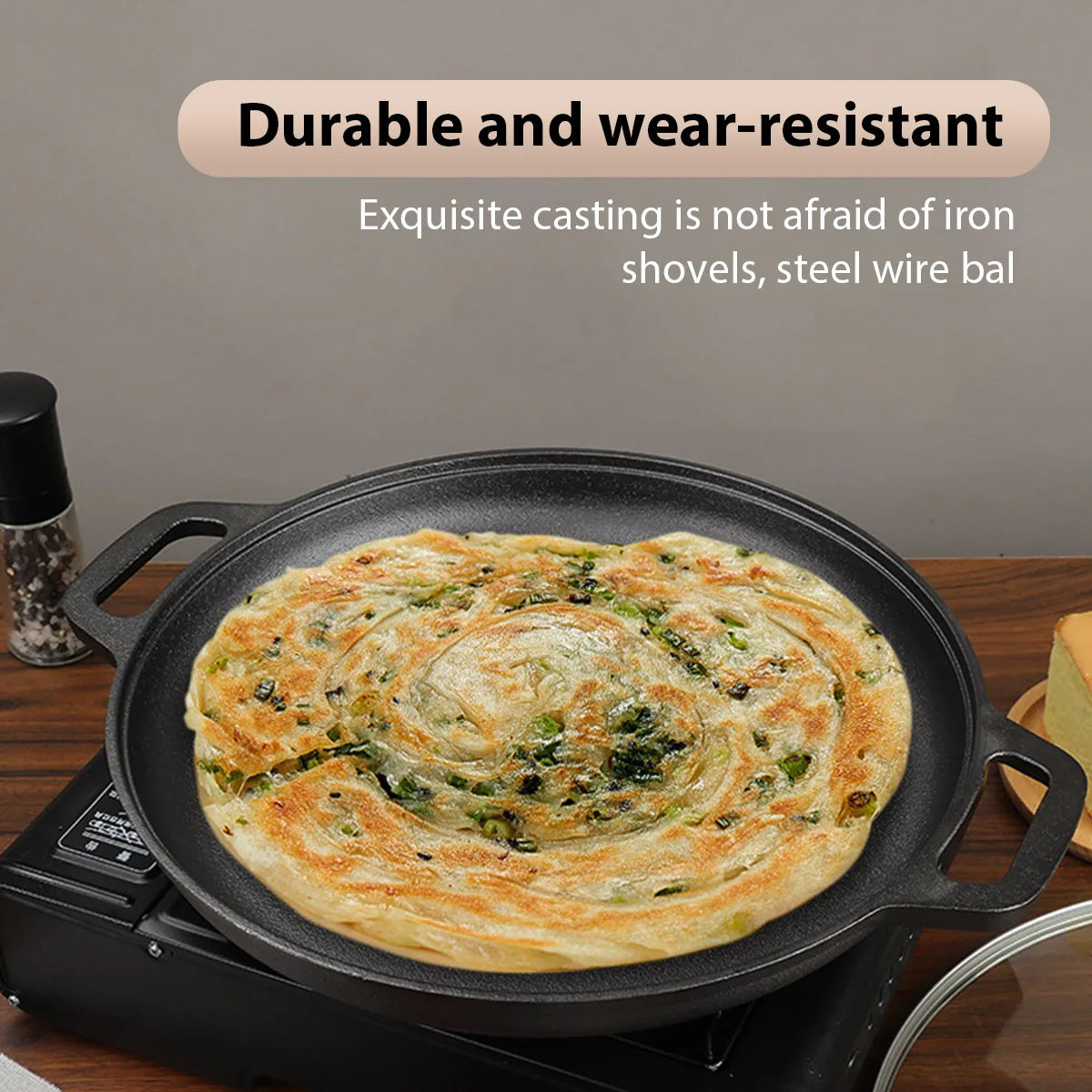 Cast Iron Frying Pan Non-Stick Pan Pizza Egg Pancake Pot Vegetable Steak Skillet Home Kitchen Flat Pan Omelette Outdoor Cookware