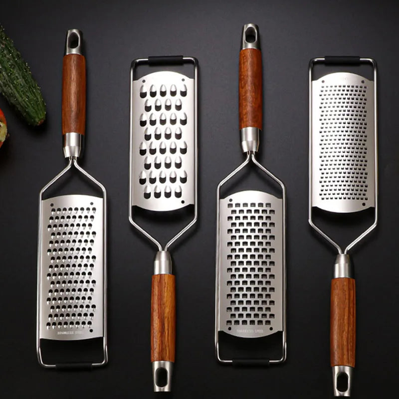 Cheese Grater Food Slicer Stainless Steel Wooden Handheld Multifunction Tools Vegetable Grater Garlic Grinder