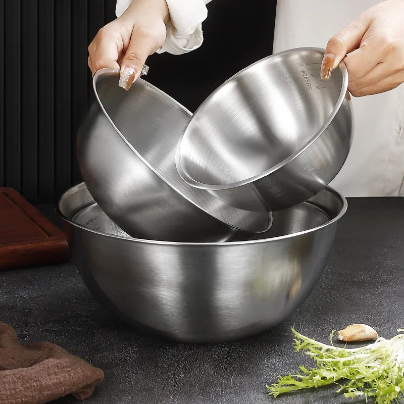 3PCS Stainless Steel Mixing Bowl Set - Kitchen Essentials with Measurement Marks Durable Kitchen Baking Cooking Salad Bowls Set