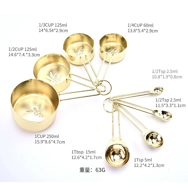 8PCS Stainless Steel Measuring Spoons Set Rose Gold Measuring Cups Kitchen Accessories Baking Tea Coffee Spoon Measuring Tools