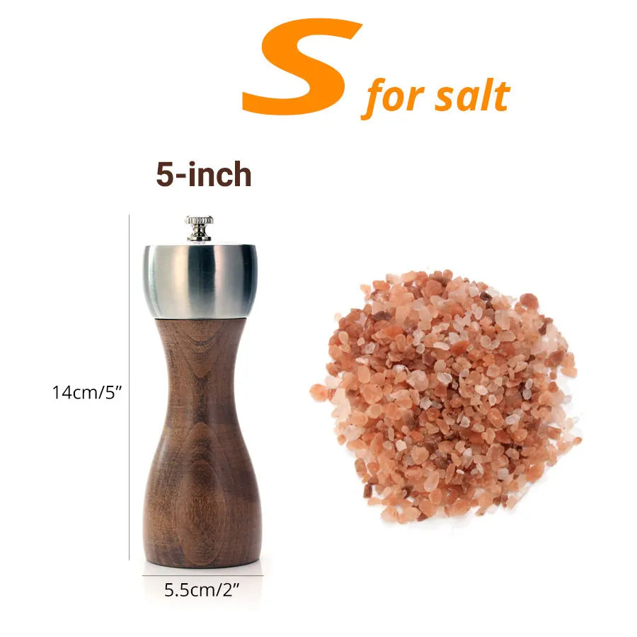 Premium Beech Pepper Mill, Salt and Pepper Grinder - Precision Carbon Steel Rotor Use for Peppercorn, Sea Salt, Pepper