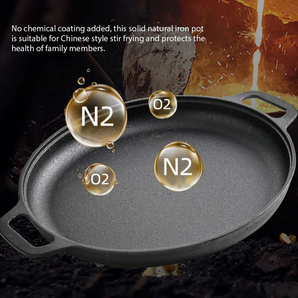 Cast Iron Frying Pan Non-Stick Pan Pizza Egg Pancake Pot Vegetable Steak Skillet Home Kitchen Flat Pan Omelette Outdoor Cookware