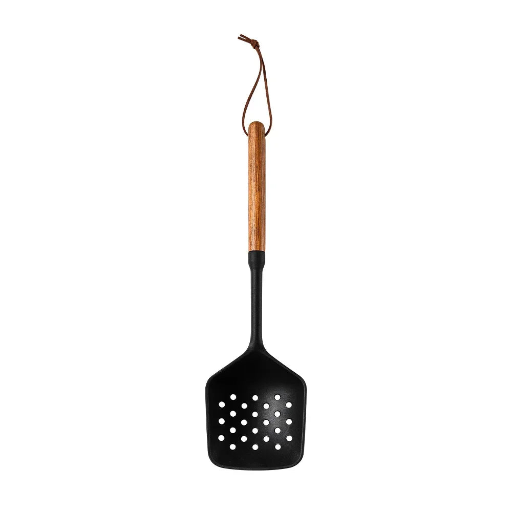 7Pcs Black Silicone Wooden Handle Cooking Tool Non-Stick Kitchen Utensils Silicone Spatula Baking Kitchen Utensils Tool