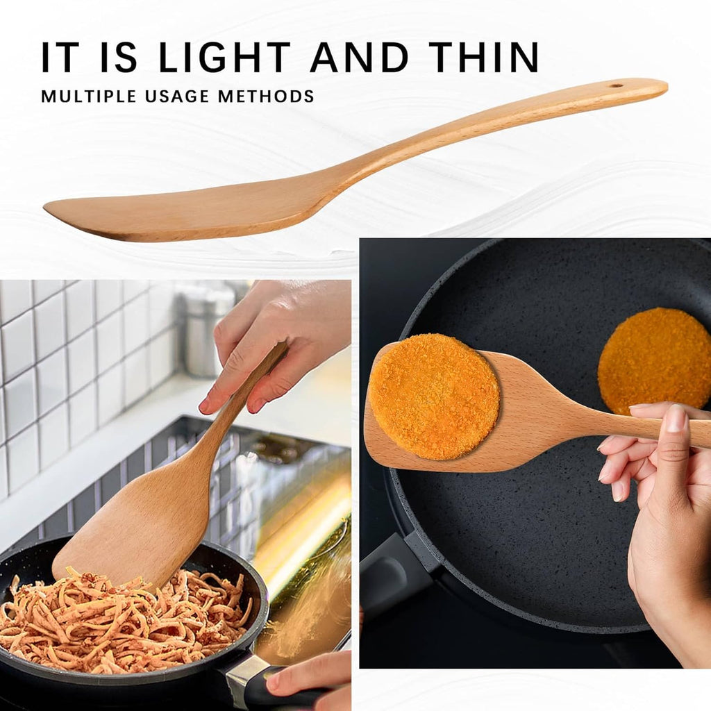 2PCS Wooden Spatulas for Cooking, 12 Inch Wood Spatulas Set with Flat Wood Spatula & Slotted Spatula – Beech Cooking Utensils for Nonstick Pans – Wooden Spoons for Cooking