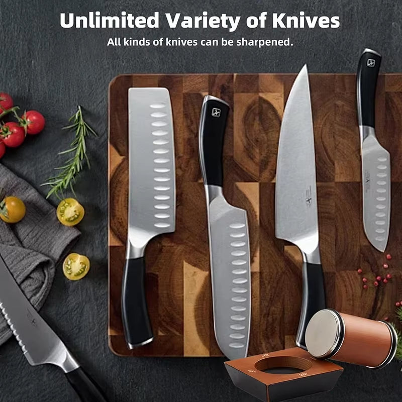 New Wooden【4 Angle】Rolling Knife Sharpener Kit for Straight Edge Roller Knife Sharpening with Industry Diamonds Chef Knife Set