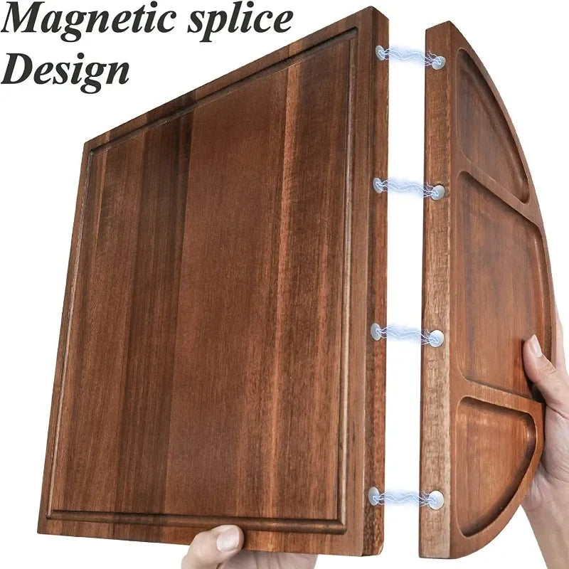 1Pcs Multipurpose Wooden Steak Cutting Board with Cheese Plate - Kitchen Chopping Board for Bread Vegetables Fruits
