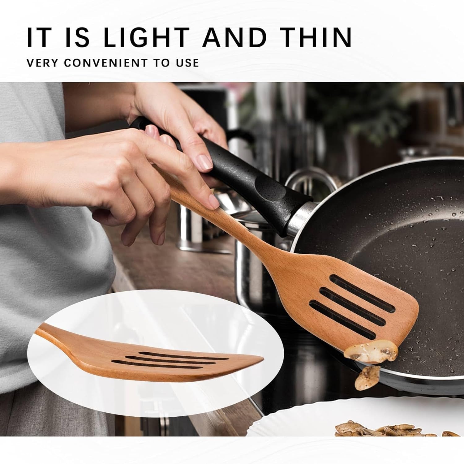 2PCS Wooden Spatulas for Cooking, 12 Inch Wood Spatulas Set with Flat Wood Spatula & Slotted Spatula – Beech Cooking Utensils for Nonstick Pans – Wooden Spoons for Cooking
