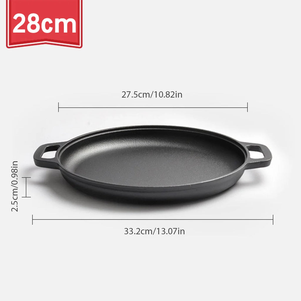Cast Iron Frying Pan Non-Stick Pan Pizza Egg Pancake Pot Vegetable Steak Skillet Home Kitchen Flat Pan Omelette Outdoor Cookware