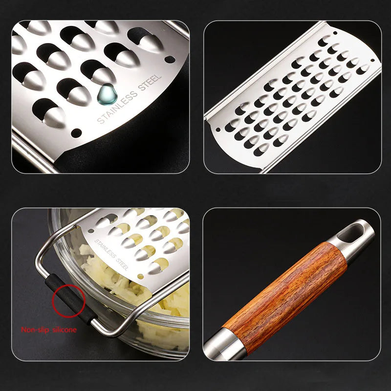 Cheese Grater Food Slicer Stainless Steel Wooden Handheld Multifunction Tools Vegetable Grater Garlic Grinder