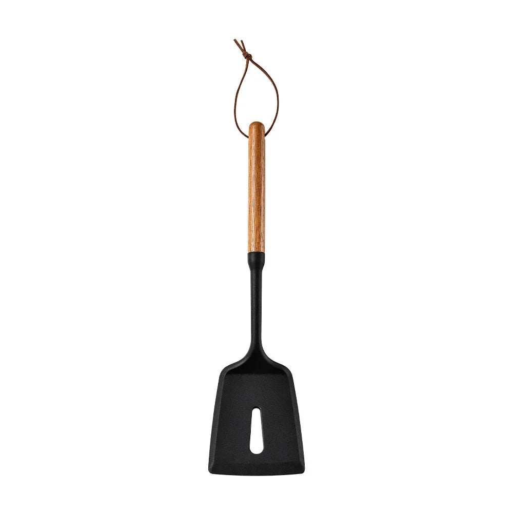 7Pcs Black Silicone Wooden Handle Cooking Tool Non-Stick Kitchen Utensils Silicone Spatula Baking Kitchen Utensils Tool