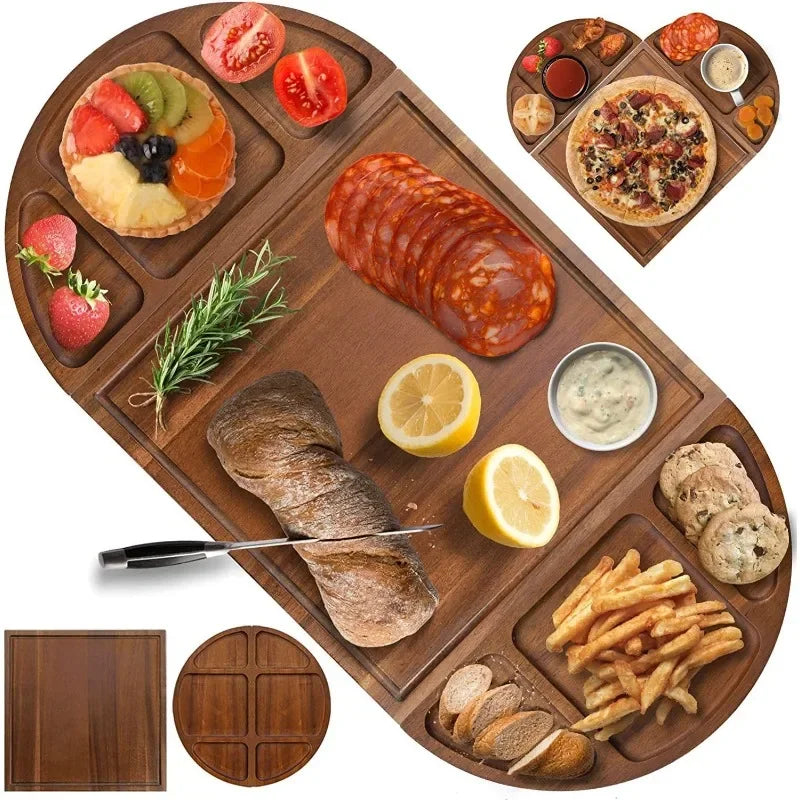 1Pcs Multipurpose Wooden Steak Cutting Board with Cheese Plate - Kitchen Chopping Board for Bread Vegetables Fruits
