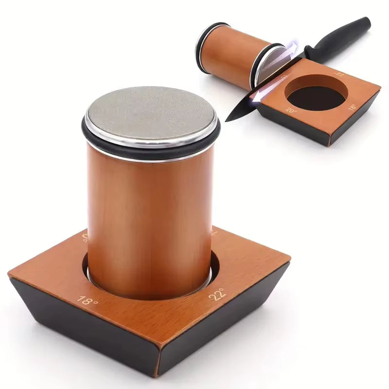 New Wooden【4 Angle】Rolling Knife Sharpener Kit for Straight Edge Roller Knife Sharpening with Industry Diamonds Chef Knife Set
