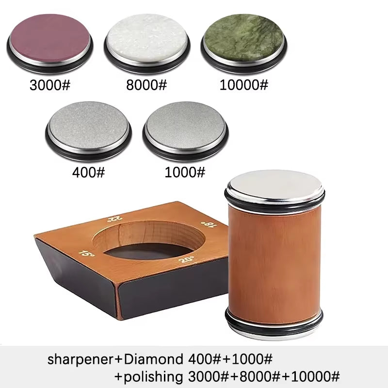 New Wooden【4 Angle】Rolling Knife Sharpener Kit for Straight Edge Roller Knife Sharpening with Industry Diamonds Chef Knife Set
