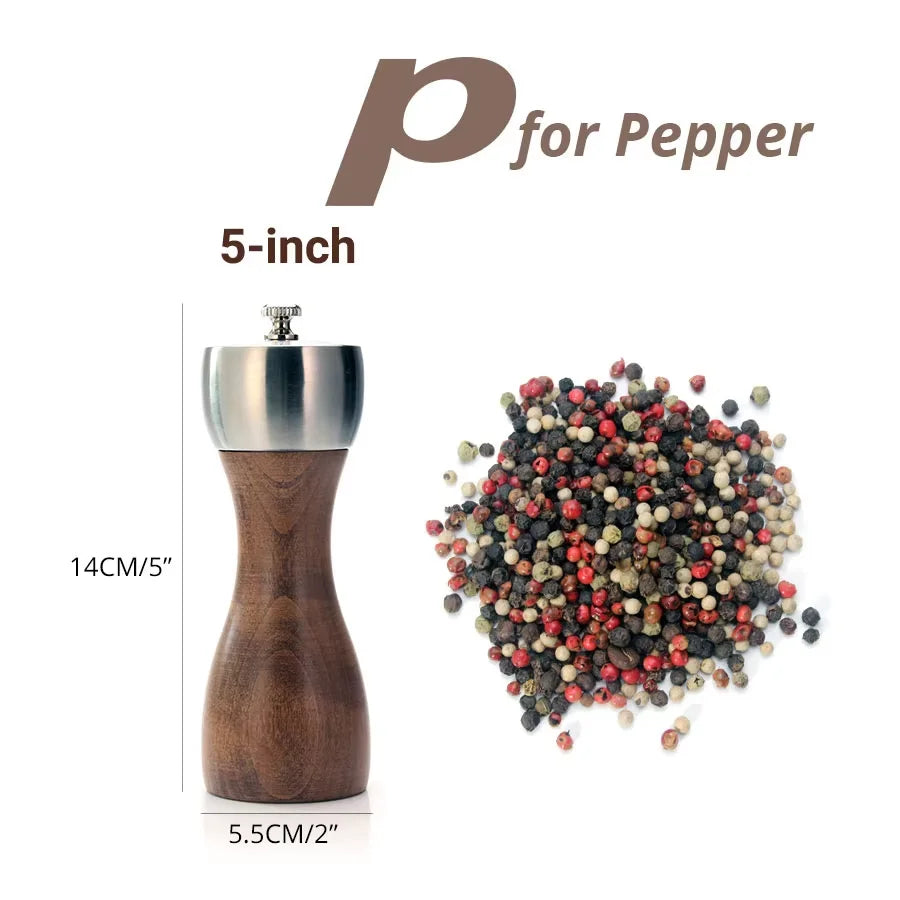 Premium Beech Pepper Mill, Salt and Pepper Grinder - Precision Carbon Steel Rotor Use for Peppercorn, Sea Salt, Pepper
