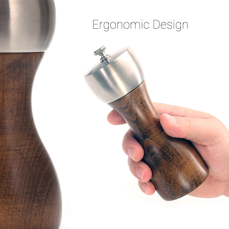 Premium Beech Pepper Mill, Salt and Pepper Grinder - Precision Carbon Steel Rotor Use for Peppercorn, Sea Salt, Pepper