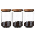 Glass Storage Jars with Wood Lid [Set of 3], 34OZ Airtight Food Containers Stackable for Coffee Beans/ Nuts/ Pasta/Cookie