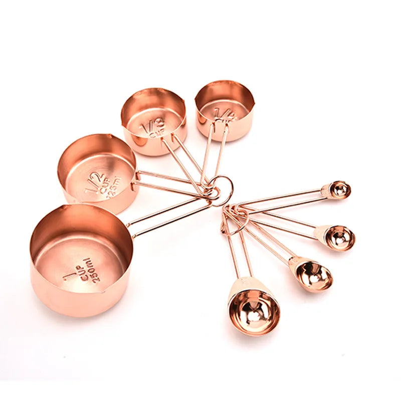 8PCS Stainless Steel Measuring Spoons Set Rose Gold Measuring Cups Kitchen Accessories Baking Tea Coffee Spoon Measuring Tools