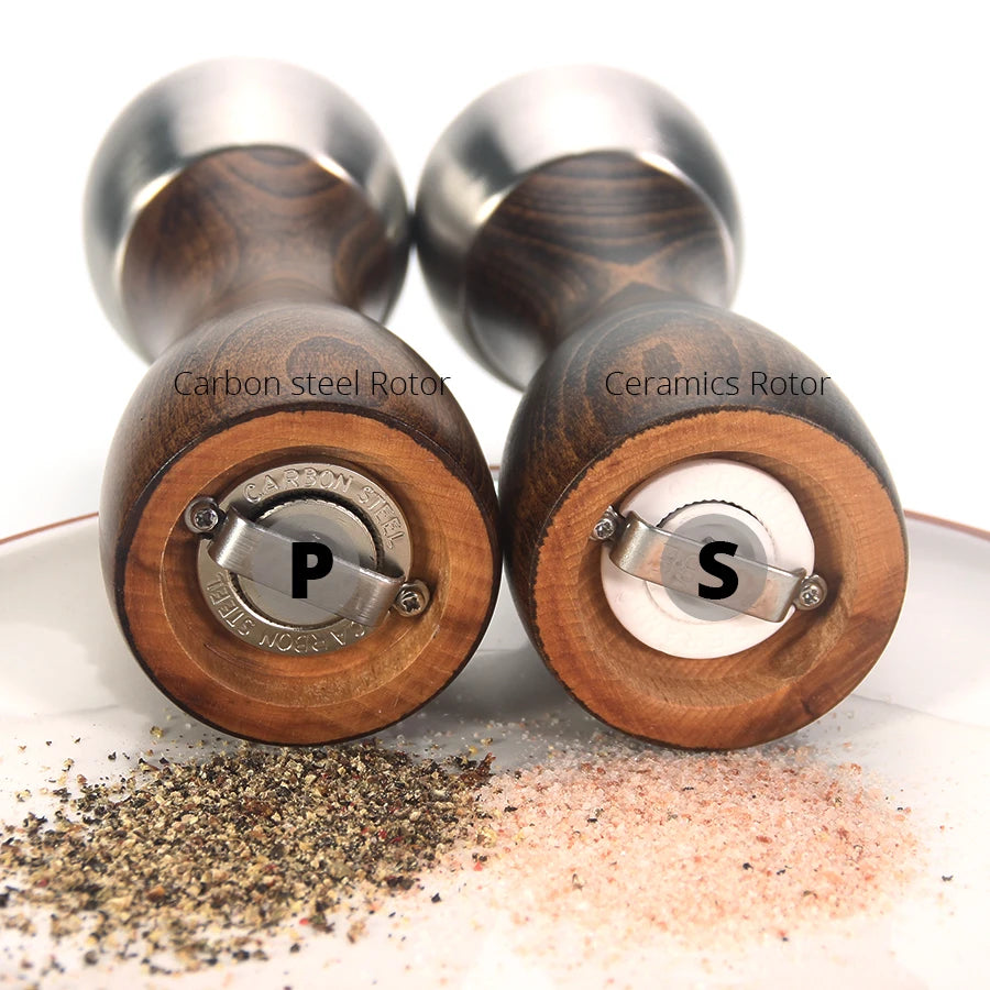 Premium Beech Pepper Mill, Salt and Pepper Grinder - Precision Carbon Steel Rotor Use for Peppercorn, Sea Salt, Pepper