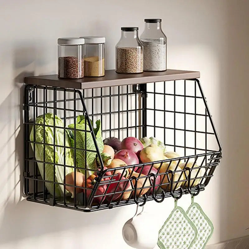 Kitchen Wall Mount Storage Rack Snack Organizer Wall Shelf Stackable Spices Dish Sink Rack for Storing Fruits and Vegetables