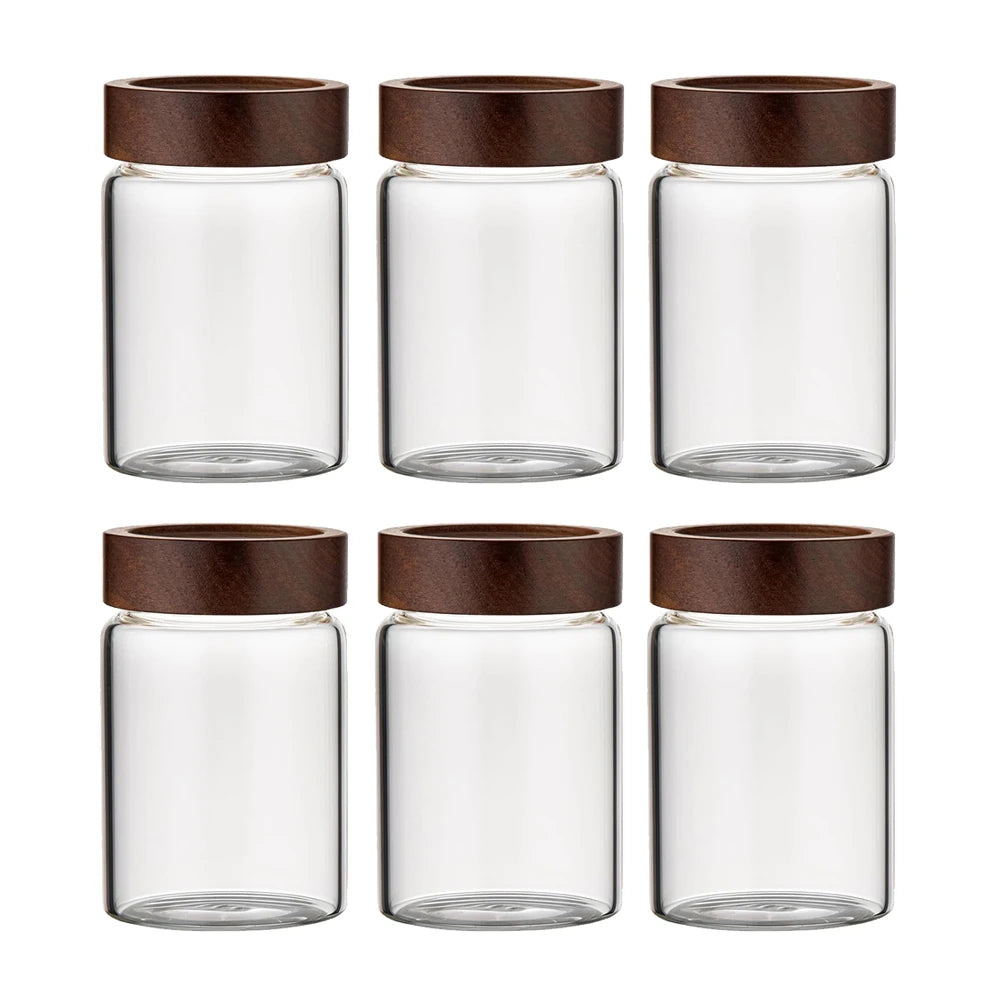 Glass Food Storage Jars with Screw Airtight Seal Acacia Wood Lids,Spice Jars with Lids, Organization for Jars Bottles Containers