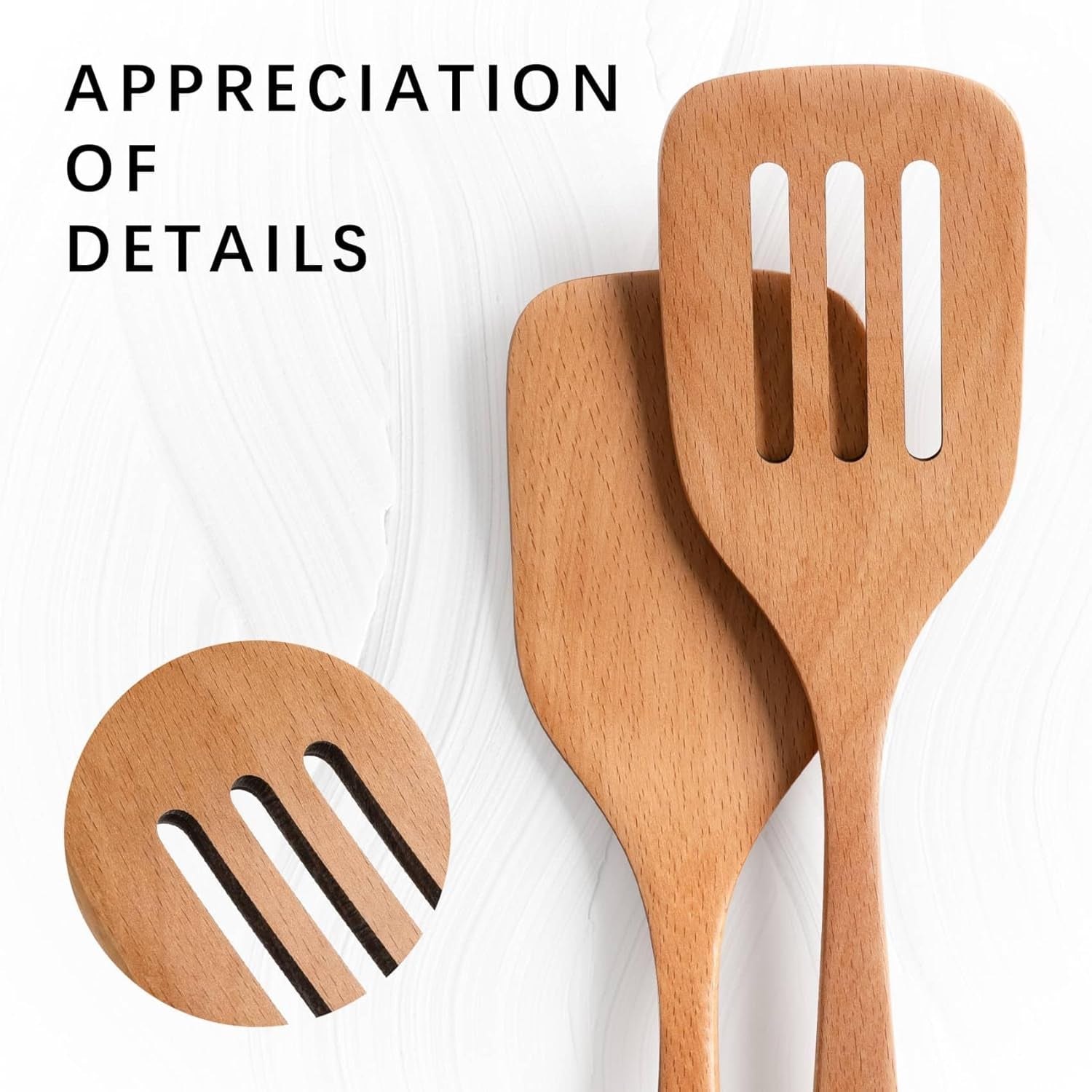 2PCS Wooden Spatulas for Cooking, 12 Inch Wood Spatulas Set with Flat Wood Spatula & Slotted Spatula – Beech Cooking Utensils for Nonstick Pans – Wooden Spoons for Cooking