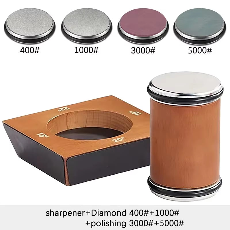 New Wooden【4 Angle】Rolling Knife Sharpener Kit for Straight Edge Roller Knife Sharpening with Industry Diamonds Chef Knife Set