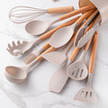 12Pcs, Silicone Utensil Set, Khaki Kitchen Utensil Set with Wooden Handle, Safety Cooking Utensils Set, Non-Stick Kitchen Tools