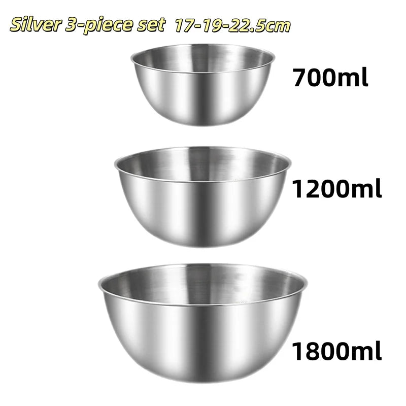3PCS Stainless Steel Mixing Bowl Set - Kitchen Essentials with Measurement Marks Durable Kitchen Baking Cooking Salad Bowls Set