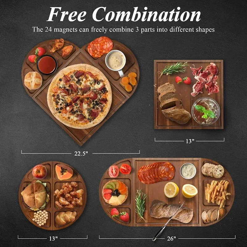 1Pcs Multipurpose Wooden Steak Cutting Board with Cheese Plate - Kitchen Chopping Board for Bread Vegetables Fruits