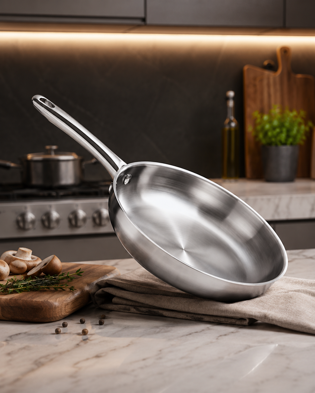8/10 Inch Stainless Steel Frying Pan – Tri-Ply Chef Skillet, Sauté Pan, Steak Pan, Cooking Pan, Induction Compatible, Gas & Electric Cookware, Professional Kitchen Cookware – Wholesale
