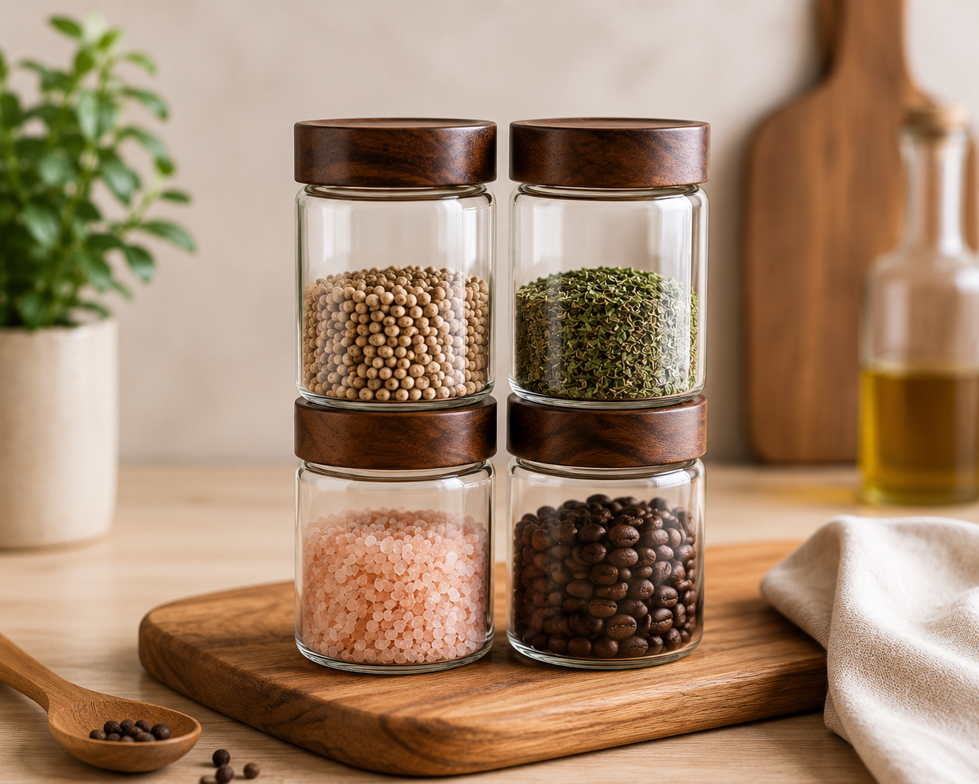 Glass Storage Jars with Acacia Wood Lids – Airtight Food Storage Containers, Pantry Organization Canisters, Coffee, Tea, Sugar, Flour, Pasta, Spice Jars – Wholesale Kitchen Storage