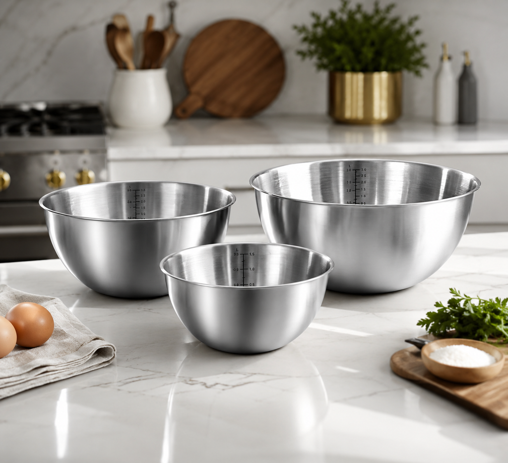 3PCS Stainless Steel Mixing Bowl Set – Nesting Kitchen Bowls – Measurement Marks – Durable Food Grade Stainless Steel – Baking, Cooking, Mixing & Salad Prep Bowls – Kitchen Essentials – Wholesale Kitchen Supplies