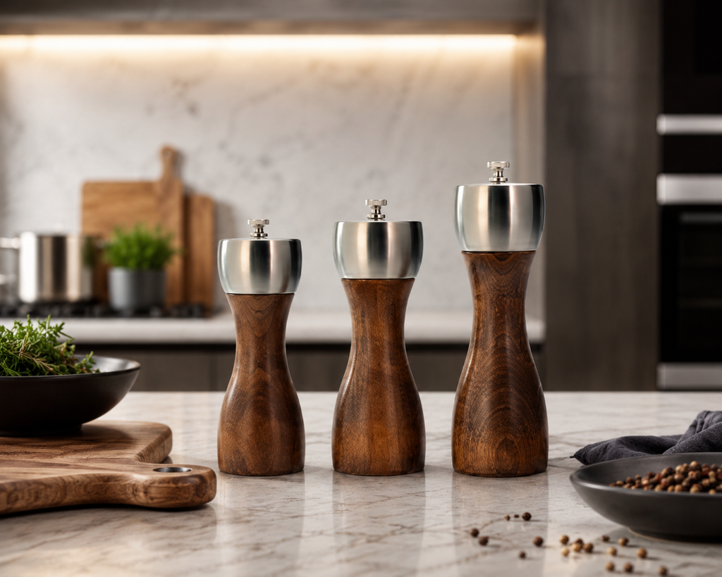 Premium Beech Wood Pepper Mill, Salt and Pepper Grinder, Manual Spice Grinder with Precision Carbon Steel Rotor, Adjustable Peppercorn & Sea Salt Mill, Kitchen, Restaurant, Cafe, Bar, Hotel, Commercial Kitchen, Catering, Hospitality, Wholesale