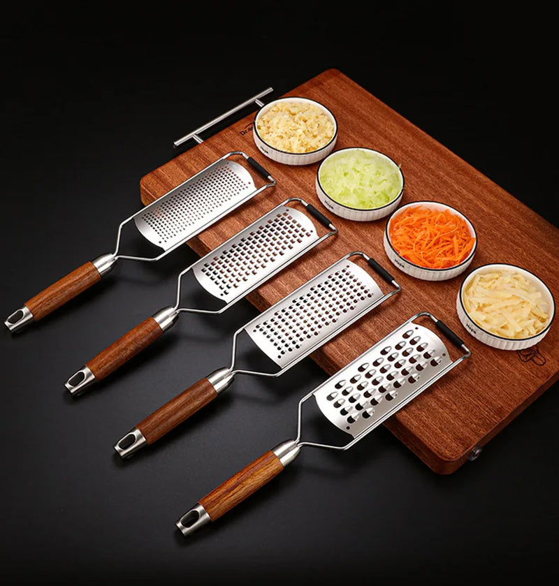 Cheese Grater Food Slicer Stainless Steel Wooden Handheld Multifunction Tools Vegetable Grater Garlic Grinder