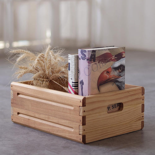 2 Pack Wooden Storage Bins of 16"X12"X6.25".Durable Open Solid Wood Box W/ Handles.Farmhouse Container Shelf Baskets. Multipurpose Home Décor Organizer Crates for Display,Pantry,Book,Cd