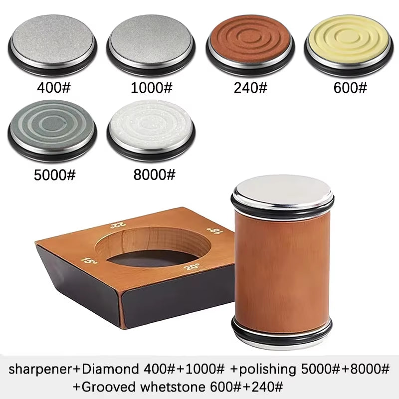 New Wooden【4 Angle】Rolling Knife Sharpener Kit for Straight Edge Roller Knife Sharpening with Industry Diamonds Chef Knife Set
