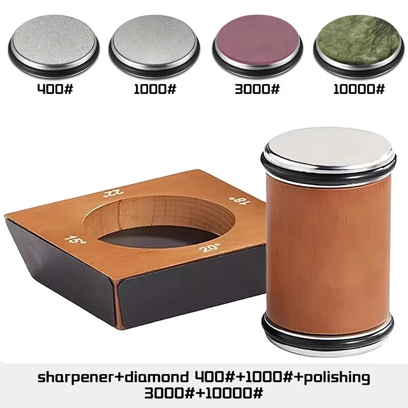 New Wooden【4 Angle】Rolling Knife Sharpener Kit for Straight Edge Roller Knife Sharpening with Industry Diamonds Chef Knife Set