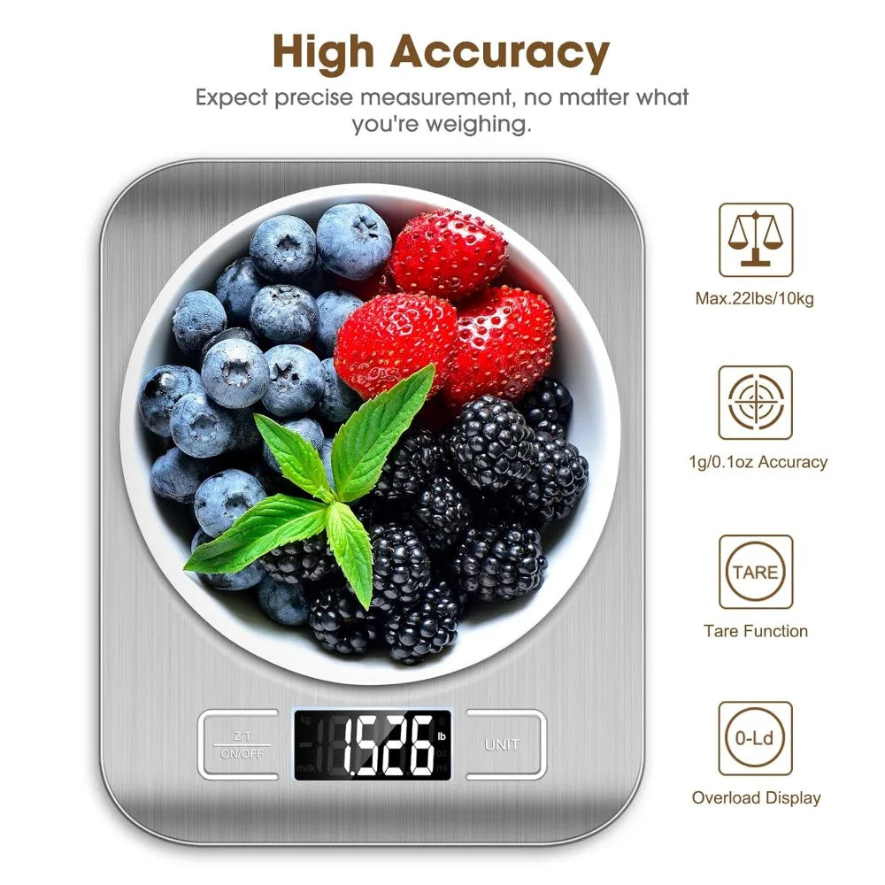 10Kg Kitchen Scale,Digital Kitchen Scale with Tare Function, Electronic Coffee Brewing Scale, LCD Display Stainless Steel Screen
