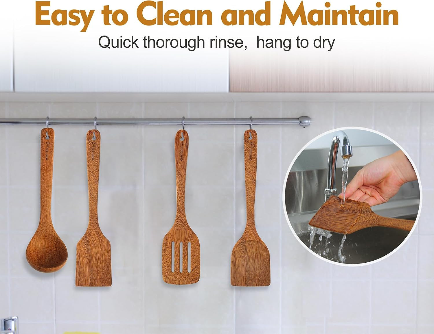 3Pcs Wood Spatulas Set Natural Wood Cooking Spoon Wooden Solid Turner Non-Stick Slotted Kitchen Utensils Wooden Spoons for Cooking Heat Resistant Non-Scratch Spoon Set