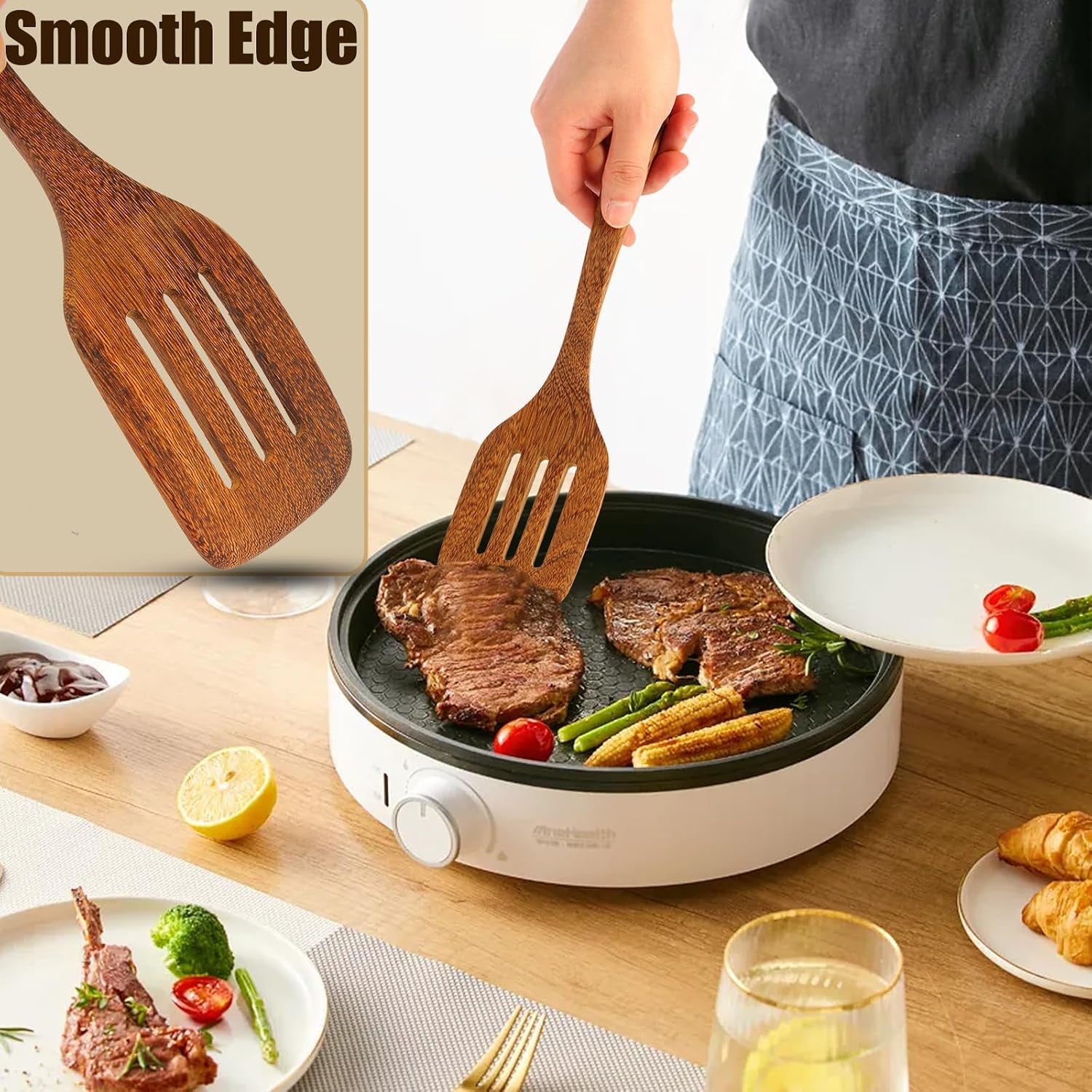 3Pcs Wood Spatulas Set Natural Wood Cooking Spoon Wooden Solid Turner Non-Stick Slotted Kitchen Utensils Wooden Spoons for Cooking Heat Resistant Non-Scratch Spoon Set
