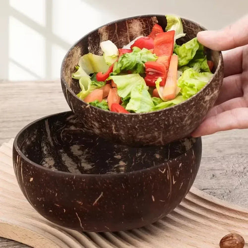 New Coconut Bowls and Wooden Spoon Sets Reusable Natural Coconut Shell Bowls for Dessert Yogurt Fruit Salad Kitchen Tableware