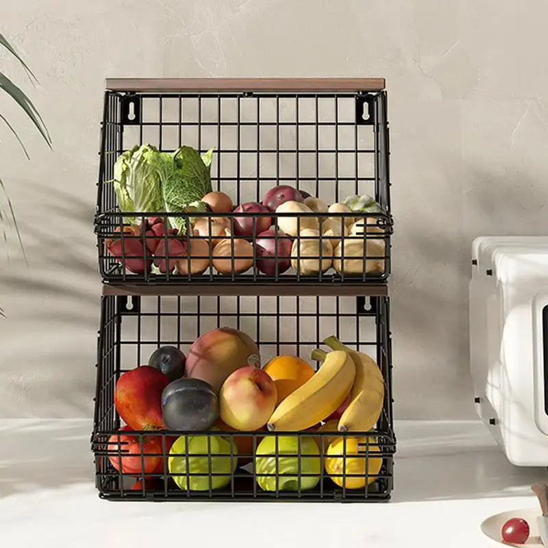 Kitchen Wall Mount Storage Rack Snack Organizer Wall Shelf Stackable Spices Dish Sink Rack for Storing Fruits and Vegetables