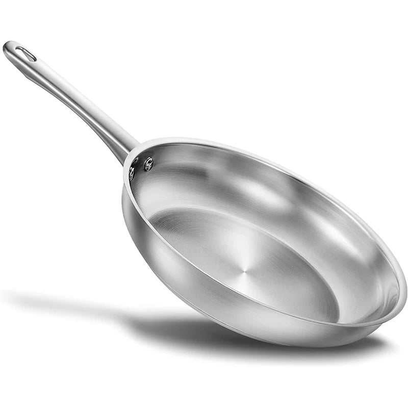 8/10Inch Frying Pan Stainless Steel Steak Skillet with Tri-Ply Bottom Low-Smoke Saucepan for Universal Stoves