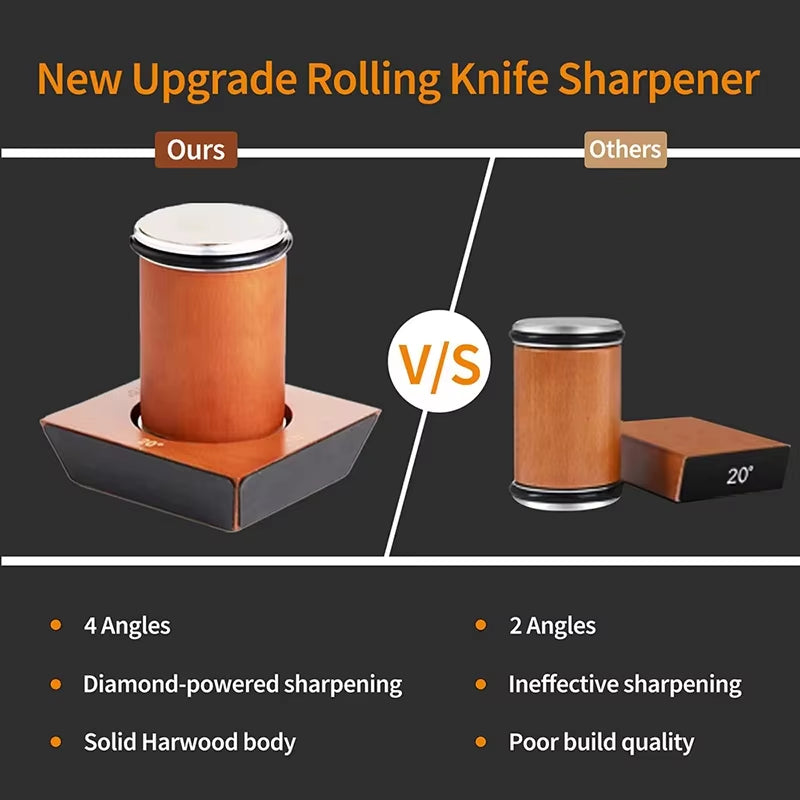 New Wooden【4 Angle】Rolling Knife Sharpener Kit for Straight Edge Roller Knife Sharpening with Industry Diamonds Chef Knife Set
